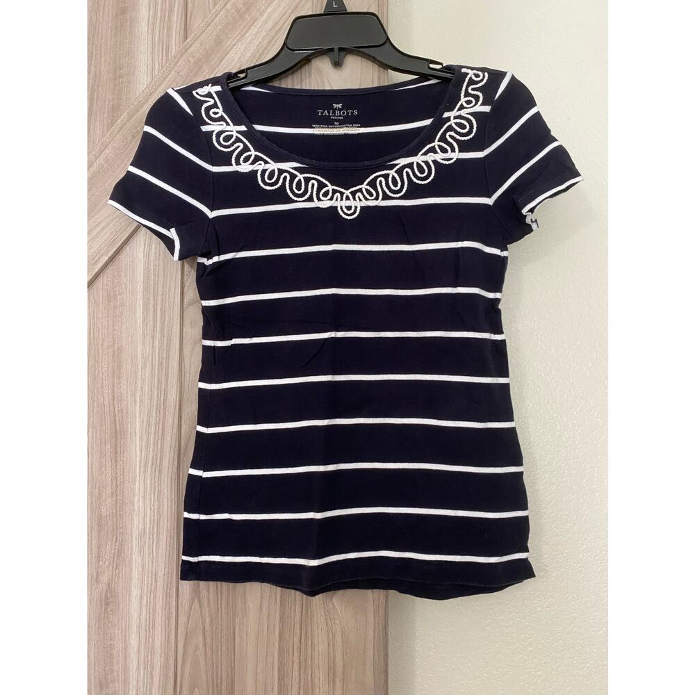Talbots petites small petite navy and white striped top